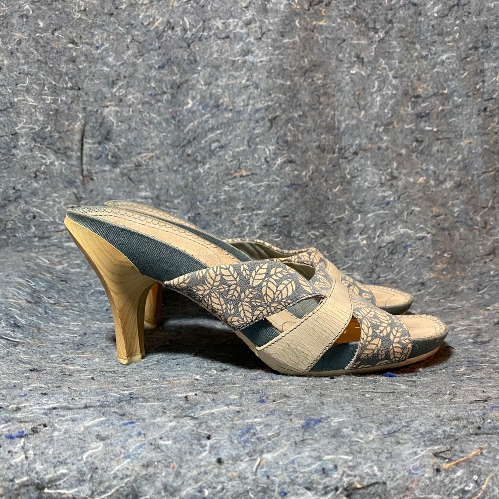 Diesel Mixed Material Sandals on Carved Wood Heel